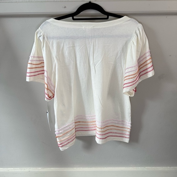 Tribal Jeans White Cream Pink Striped Top with Stitching Detail - Picture 3 of 7